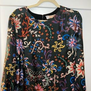 Tory Burch green floral print silk layered ruffle hem dress